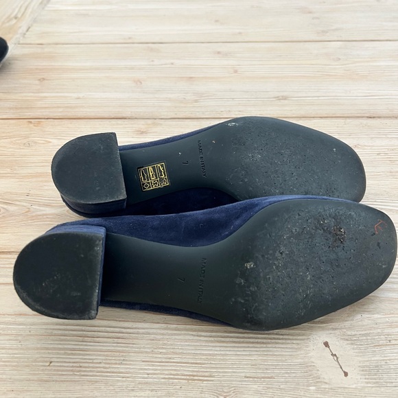 Everlane Navy Blue Suede Block Heel Pumps Made in Italy Size 7 - Picture 3 of 5